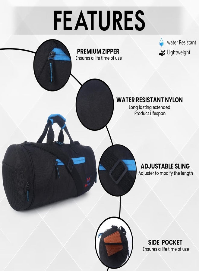 Monvelli Gym Duffel Bag for Men & Women | Sports Travel Bag with Shoulder Strap & Shoe Compartment | Multipurpose Duffel for Fitness, Travel, Outdoor & Weekend Trips (Black & Sky Blue) - Image 5
